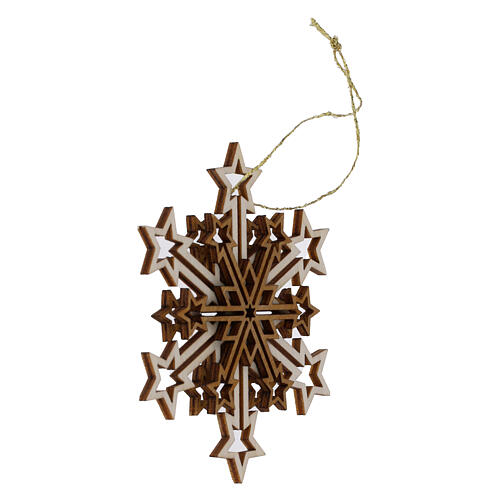 Addobbo legno Val Gardena fiocco di neve tre strati 9 cm 2