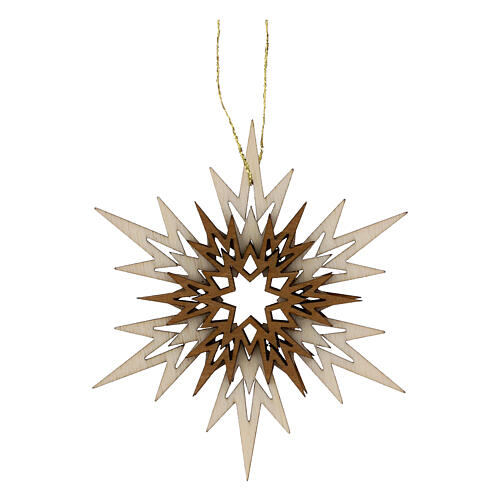 Ozdoba choinkowa z drewna Val Gardena – lodowy kryształ, 3-warstwowa, 8 cm 1