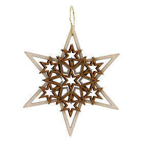 Adorno madera Val Gardena estrella seis puntas tres capas 8 cm
