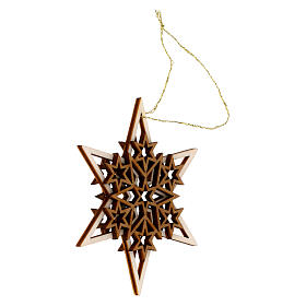 Adorno madera Val Gardena estrella seis puntas tres capas 8 cm