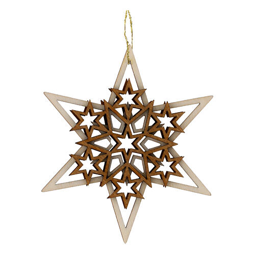 Adorno madera Val Gardena estrella seis puntas tres capas 8 cm 1