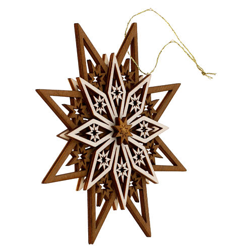 Addobbo legno Val Gardena stella cinque strati 13 cm 2