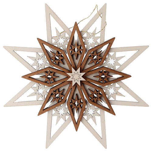 Enfeite estrela em madeira Val Gardena cinco camadas 18 cm 1