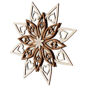Val Gardena wooden decoration, star with hearts, five-layer, 7 in