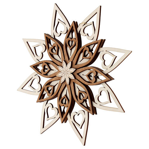 Val Gardena wooden decoration, star with hearts, five-layer, 7 in 2