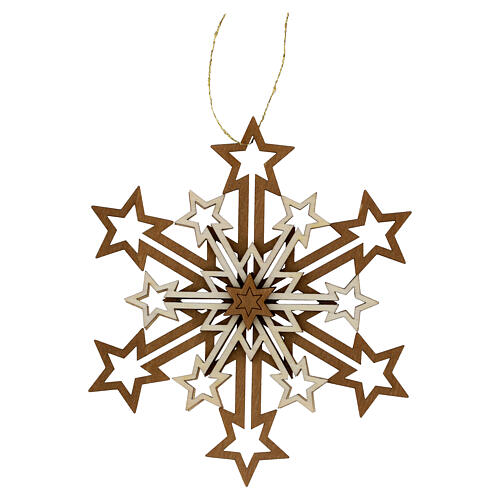 Val Gardena wooden ornament, five-layer snowflake, 5 in 1