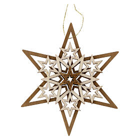 Decoración madera Val Gardena estrella seis puntas cinco capas 12 cm