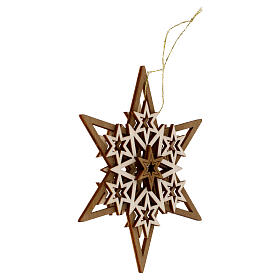 Decoración madera Val Gardena estrella seis puntas cinco capas 12 cm