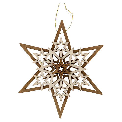 Decoración madera Val Gardena estrella seis puntas cinco capas 12 cm 1
