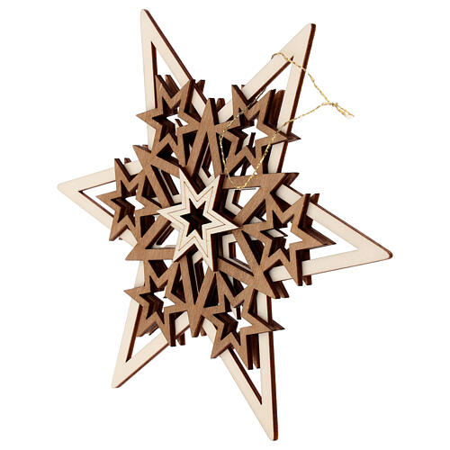Enfeite em madeira Val Gardena estrela seis pontas cinco camadas 18 cm 2