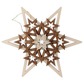 Wooden Val Gardena Six-Point Star Decoration Five Layers 18 cm