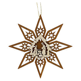 Val Gardena wooden decoration, Nativity Scene on a star, 4 in