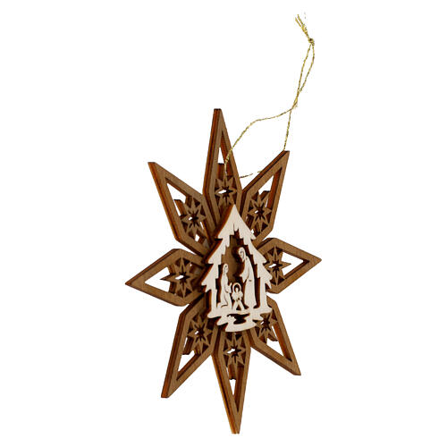Val Gardena wooden decoration, Nativity Scene on a star, 4 in 2