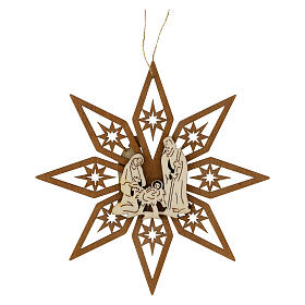 Addobbo legno Val Gardena Sacra Famiglia su stella 11 cm