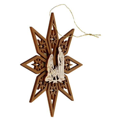 Addobbo legno Val Gardena Sacra Famiglia su stella 11 cm 2