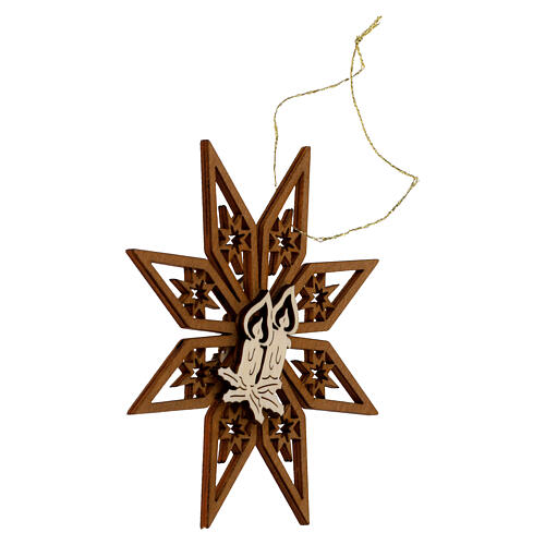 Addobbo legno Val Gardena candele su stella 11 cm 2