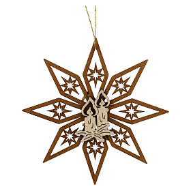 Wooden Val Gardena Star Ornament with Candles, 11 cm
