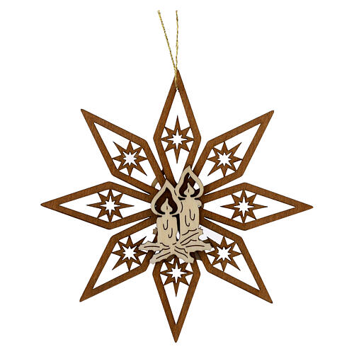 Wooden Val Gardena Star Ornament with Candles, 11 cm 1