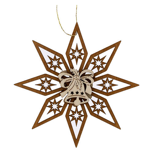 Val Gardena wooden ornament, bell on a star, 4 in 1