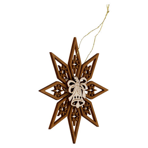 Val Gardena wooden ornament, bell on a star, 4 in 2