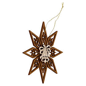 Val Gardena Wooden Star with Bell Ornament, 11 cm