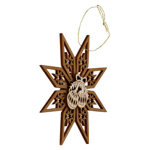 Val Gardena wooden decoration, Christmas balls on a star, 4 in 2