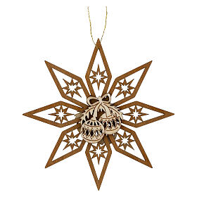Addobbo legno Val Gardena palle di Natale su stella 11 cm