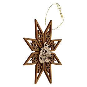 Addobbo legno Val Gardena palle di Natale su stella 11 cm