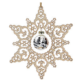 Cut-out star ornament for Christmas tree with hand-painted decorated glass ball, Val Gardena, 5.5 in