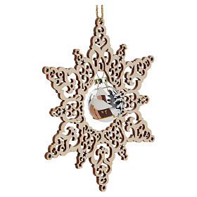 Cut-out star ornament for Christmas tree with hand-painted decorated glass ball, Val Gardena, 5.5 in