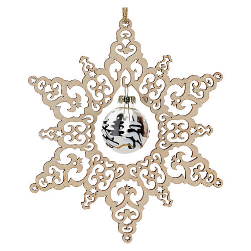 Adorno estrella perforada 14 cm árbol Navidad con bola vidrio decorada Val Gardena 1