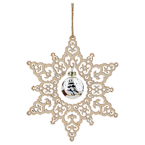 Adorno estrella perforada 14 cm árbol Navidad con bola vidrio decorada Val Gardena 3