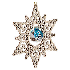 Weihnachtsdekoration durchbrochener Stern mit handbemalter Glaskugel, Blau, 14 cm – Grödnertal