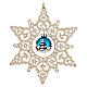Addobbo pallina vetro azzurro opaco con stella traforata legno faggio 14 cm Val Gardena s1