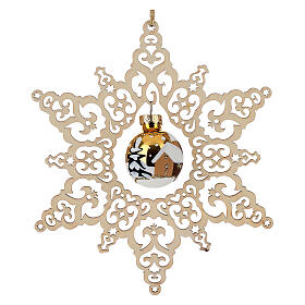 Estrella madera de haya 13 cm bola vidrio decoración paisaje oro Val Gardena