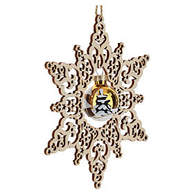 Star ornament 13 cm glass ball landscape gold Val Gardena beech wood