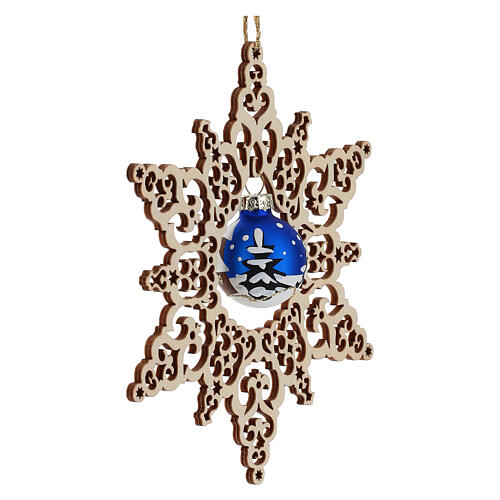 Estrella bola vidrio azul noche árbol Navidad madera haya 14 cm Val Gardena 2