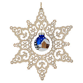 Étoile boule en verre bleu nuit sapin de Noël bois de hêtre 14 cm Val Gardena