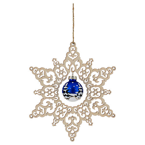 Stella pallina vetro blu notte albero Natale legno faggio 14 cm Val Gardena 3