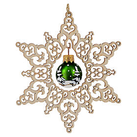Décoration étoile en bois de hêtre pour sapin de Noël boule de verre vert mat 14 cm Val Gardena