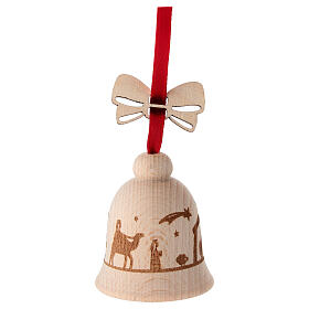 Enfeite árvore sineta 6 cm padrão Natividade madeira faia Val Gardena