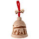 Décoration sapin cloche 8 cm motif crèche bois hêtre Val Gardena s1