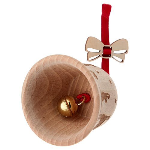 Addobbo albero campana 8 cm pattern natività legno faggio Val Gardena  3