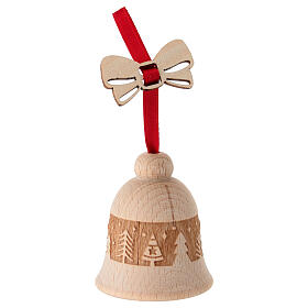 Weihnachtsbaum-Anhänger – Glocke mit Waldmotiv, 6 cm, Buchenholz, Grödnertal