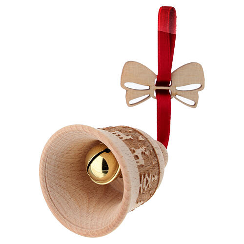 Weihnachtsbaum-Anhänger – Glocke mit Waldmotiv, 6 cm, Buchenholz, Grödnertal 3