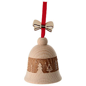 Weihnachtsbaum-Anhänger – Glocke mit Waldmotiv, 8 cm, Buchenholz, Grödnertal