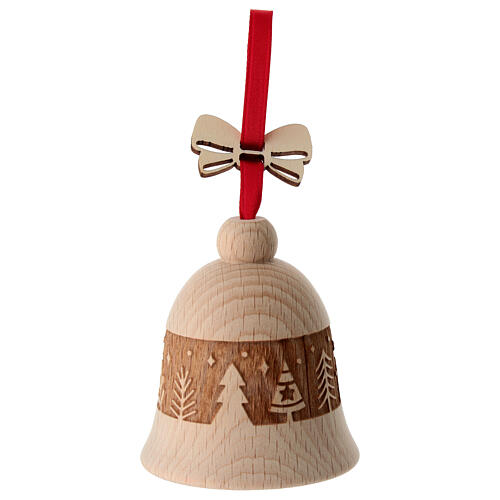 Dzwoneczek z motywem lasu - dekoracja choinkowa 8 cm, drewno bukowe Val Gardena 2