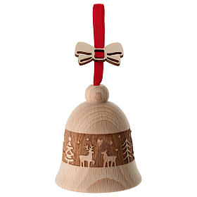 Val Gardena Christmas Tree Ornament Bell Forest 8 cm Beech Wood