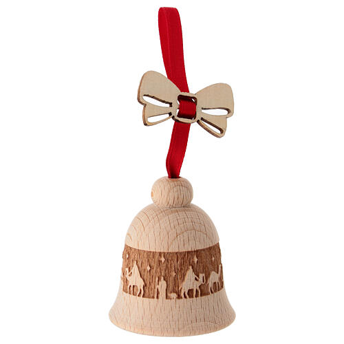 Adorno árbol campana nacimiento 6 cm madera haya Val Gardena 1
