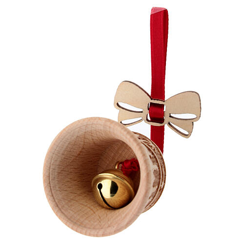 Beech wood Christmas tree bell ornament Val Gardena 6 cm 3